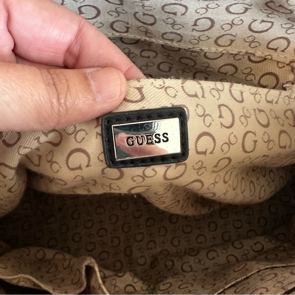 GUESS Black Monogram Dome Satchel Handbag with Charm GG Logo Bag - Picture 5 of 9